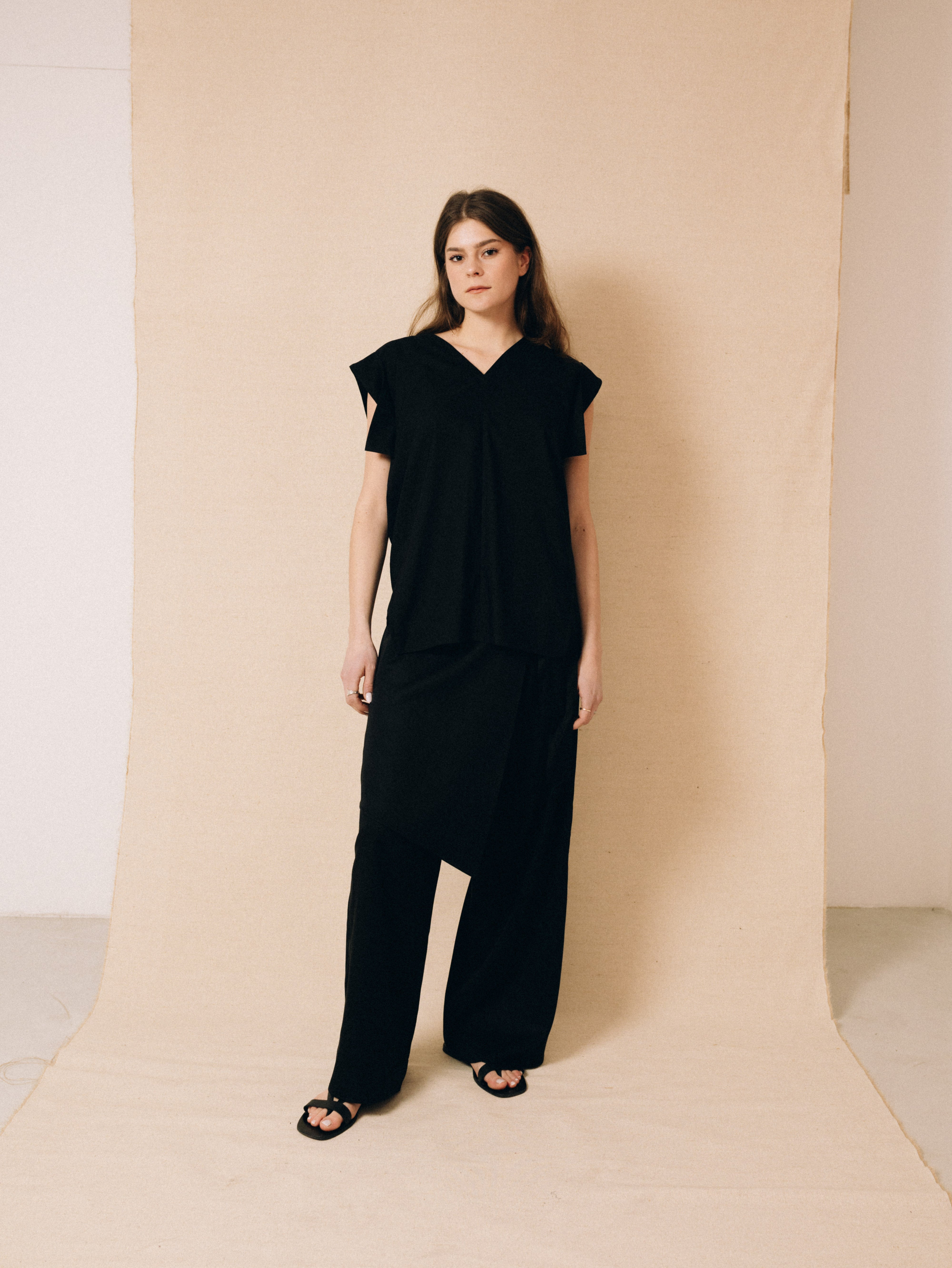 ZW black women's blouse with lapel sleeves