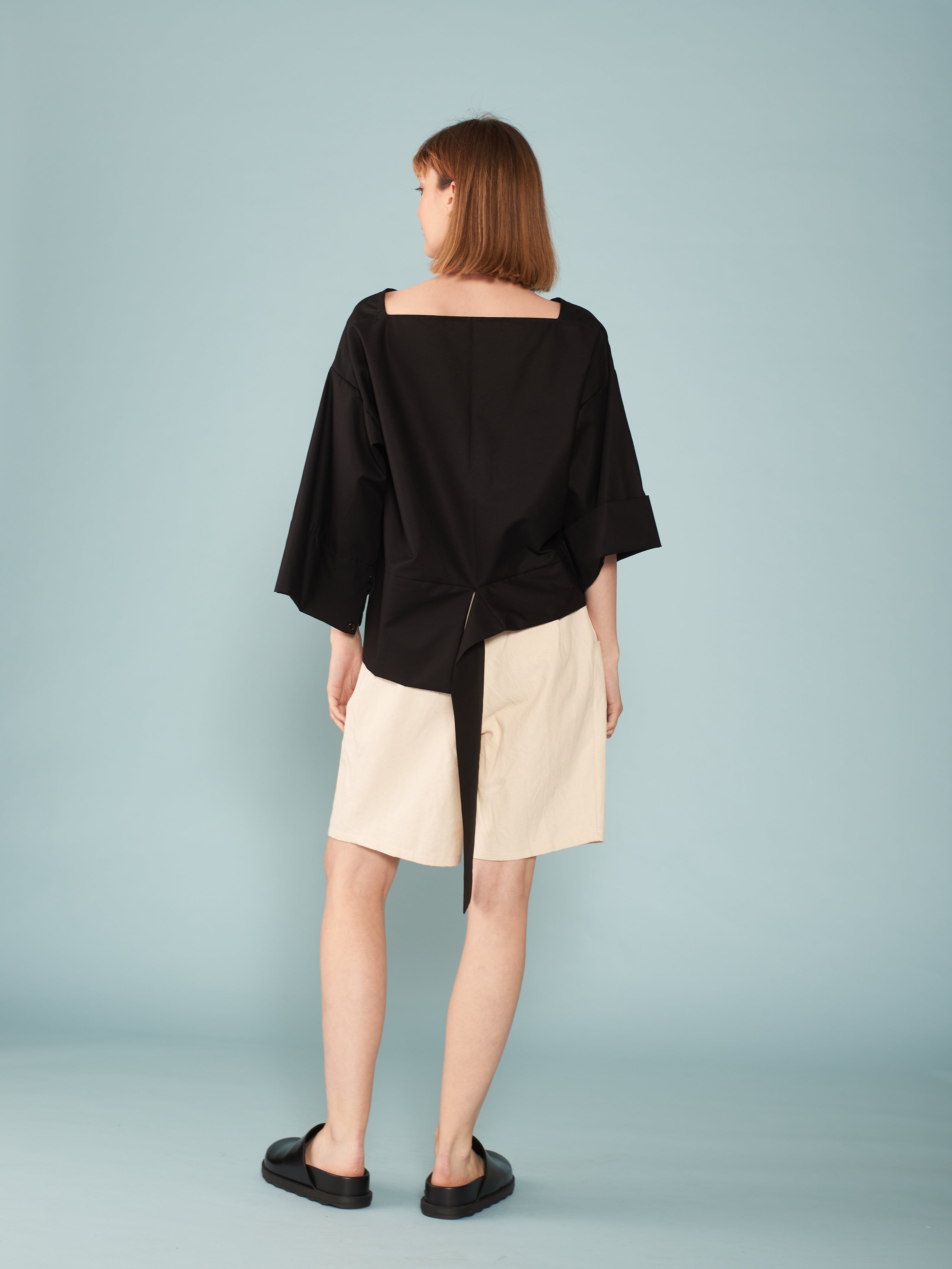 ZW black V-neck women's top with tie