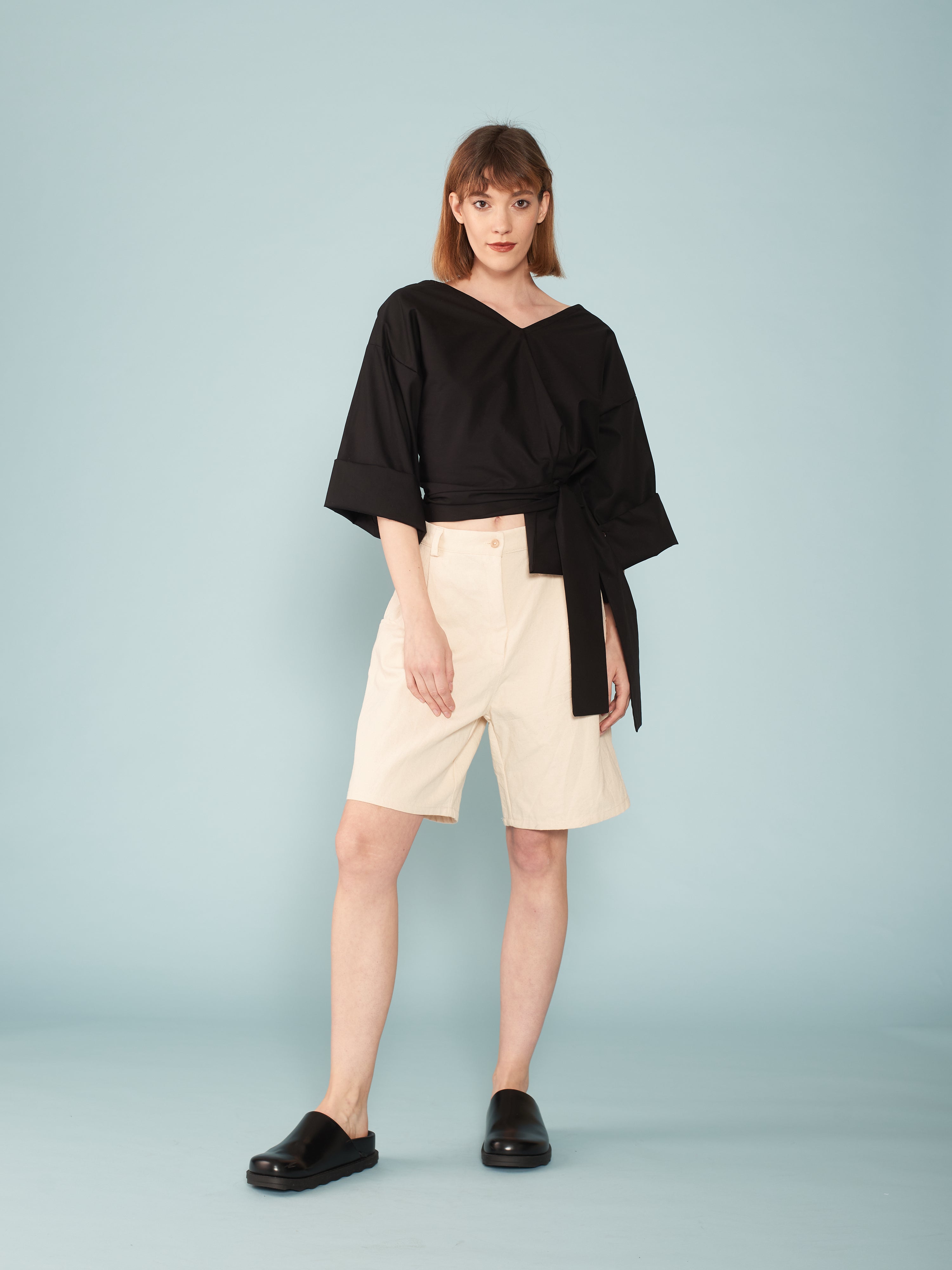 ZW black V-neck women's top with tie