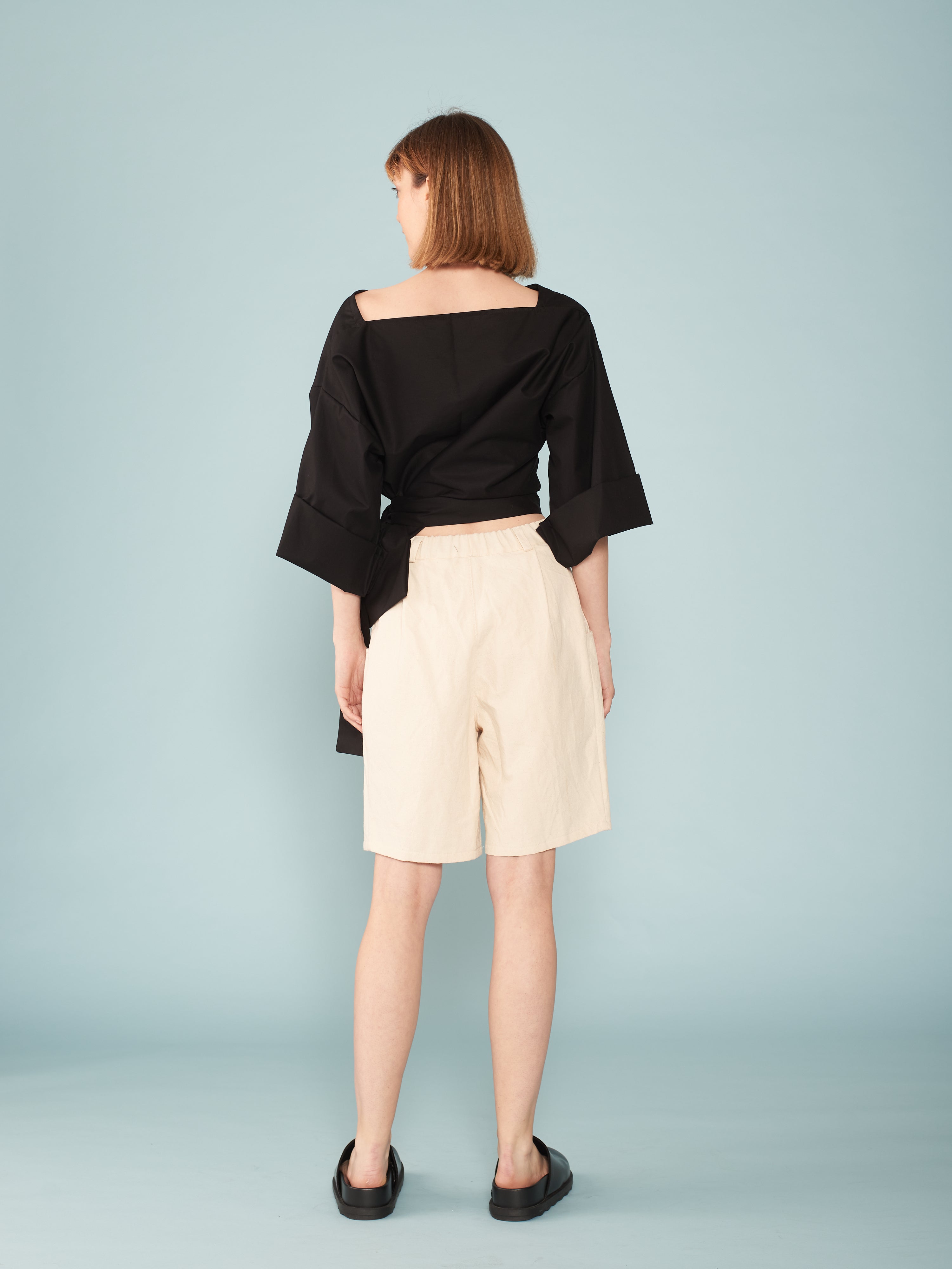 ZW black V-neck women's top with tie