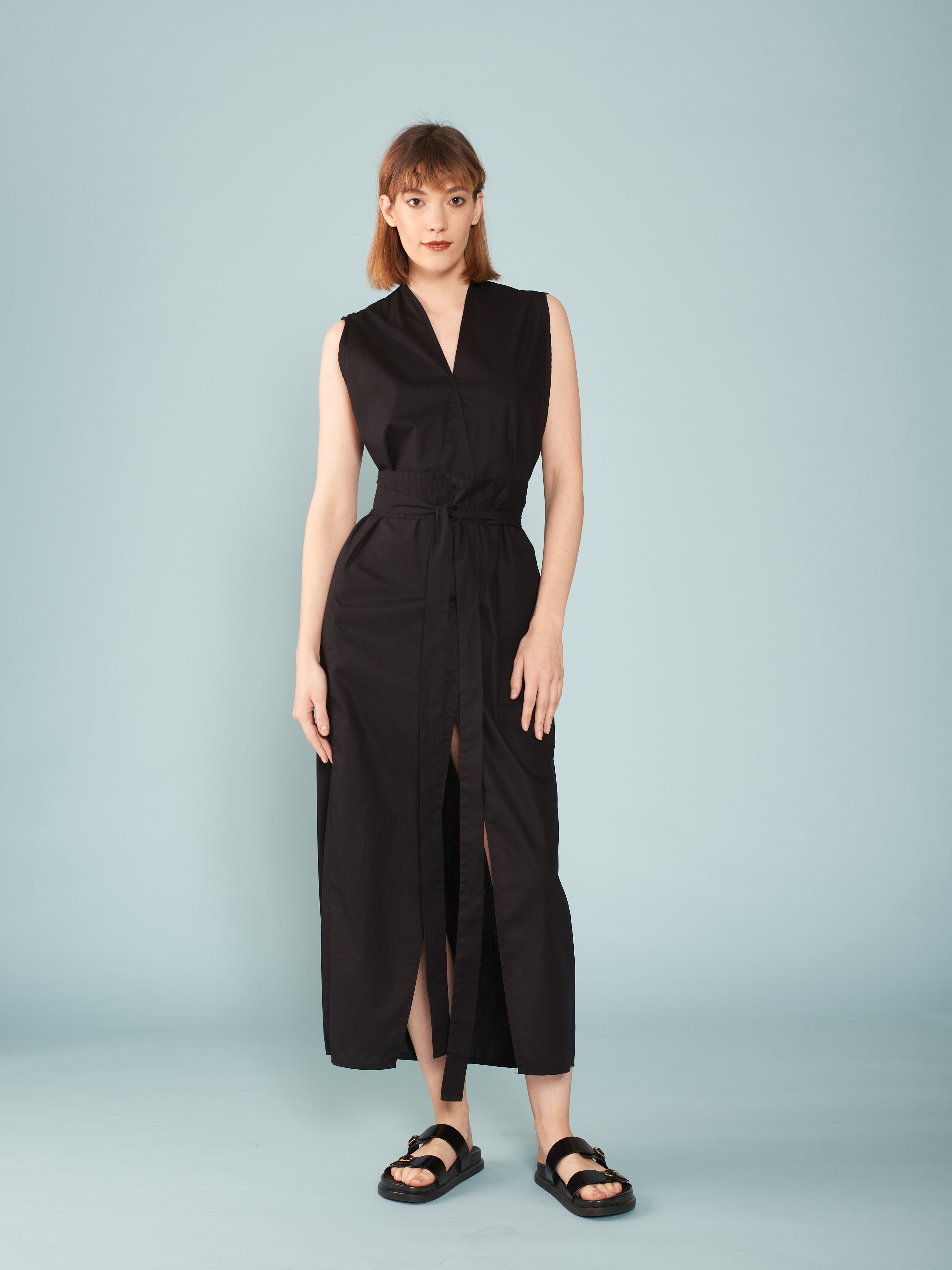 ZW black pleated poplin midi dress