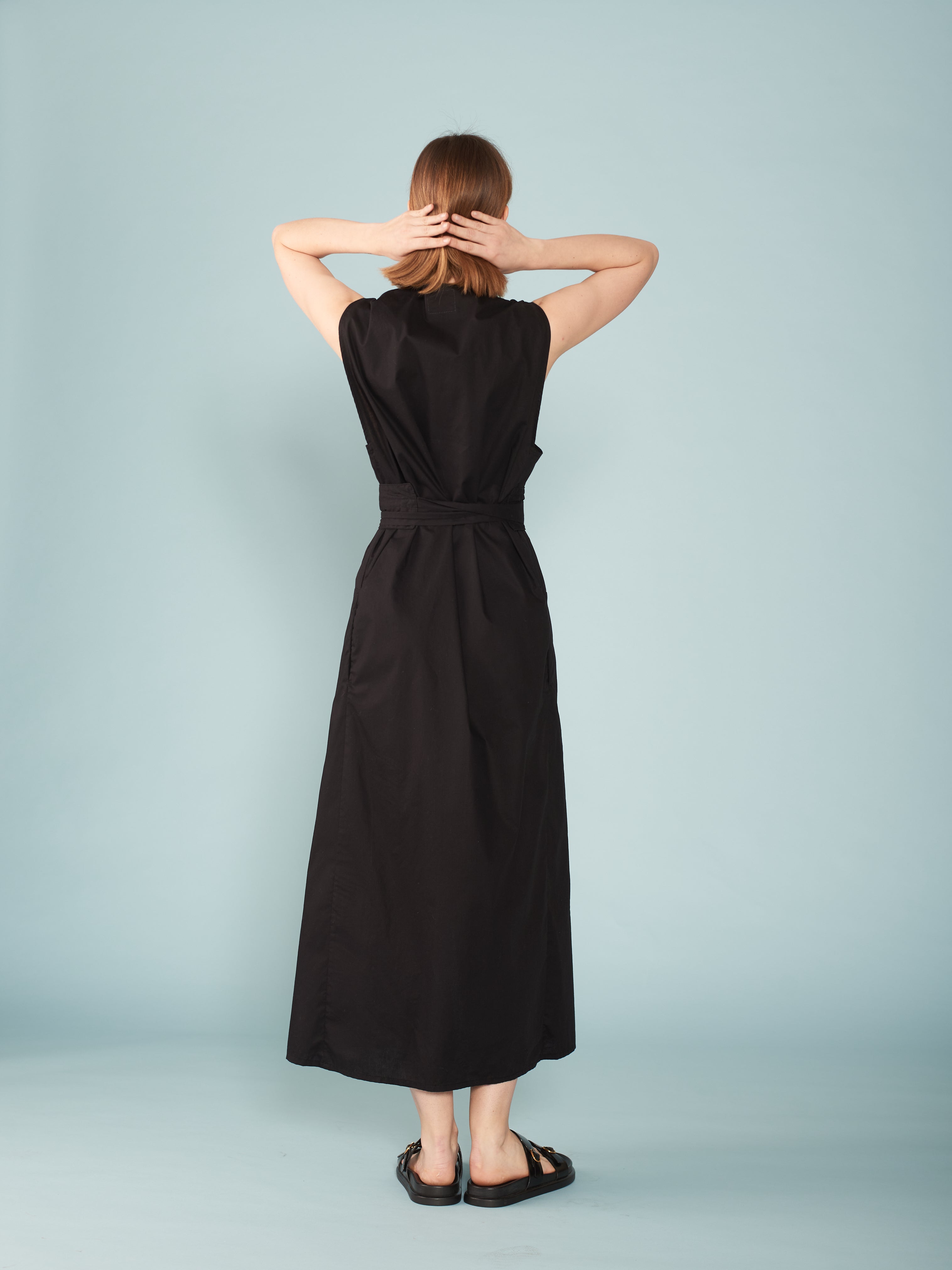 ZW black pleated poplin midi dress