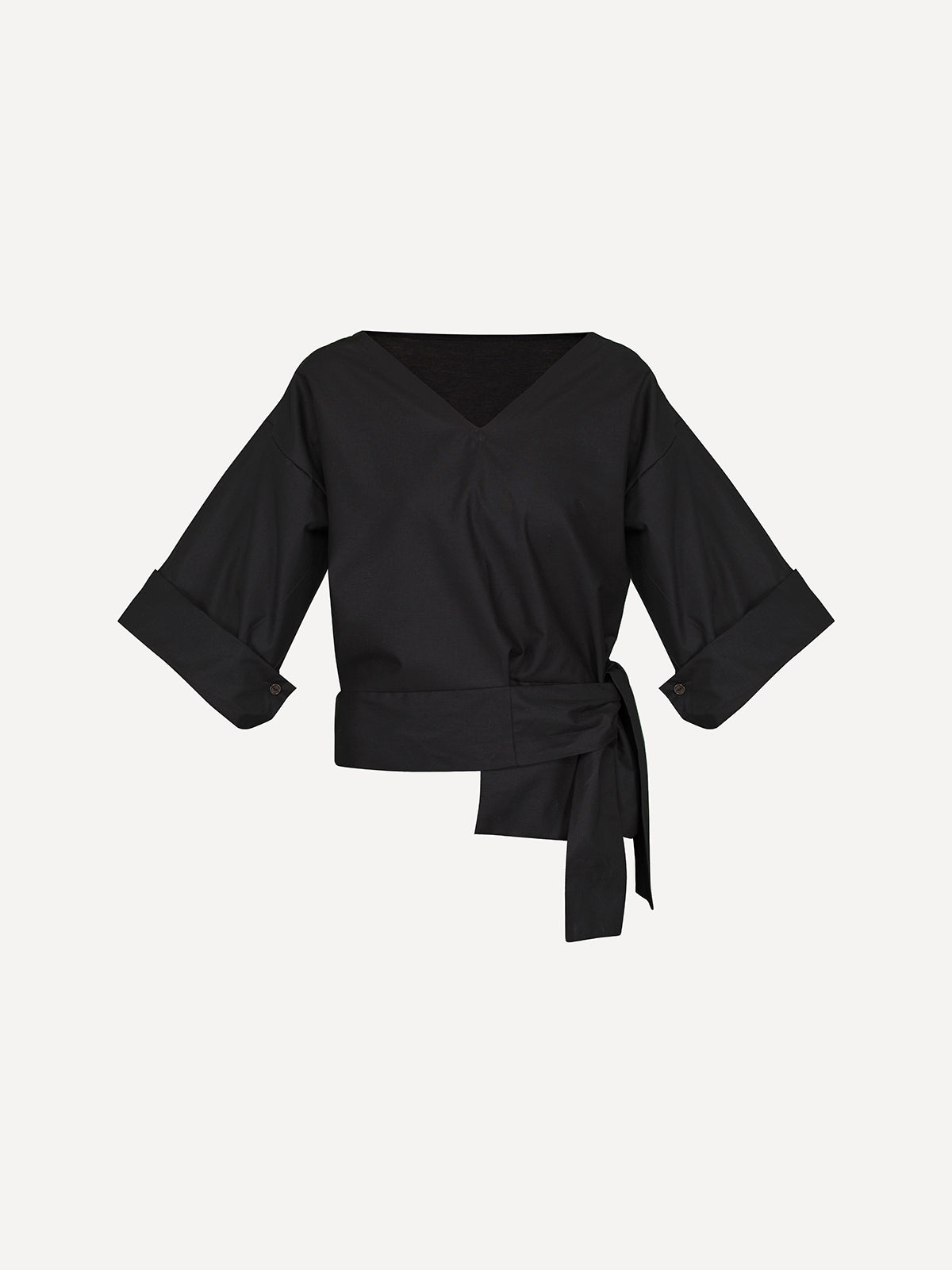 ZW black V-neck women's top with tie