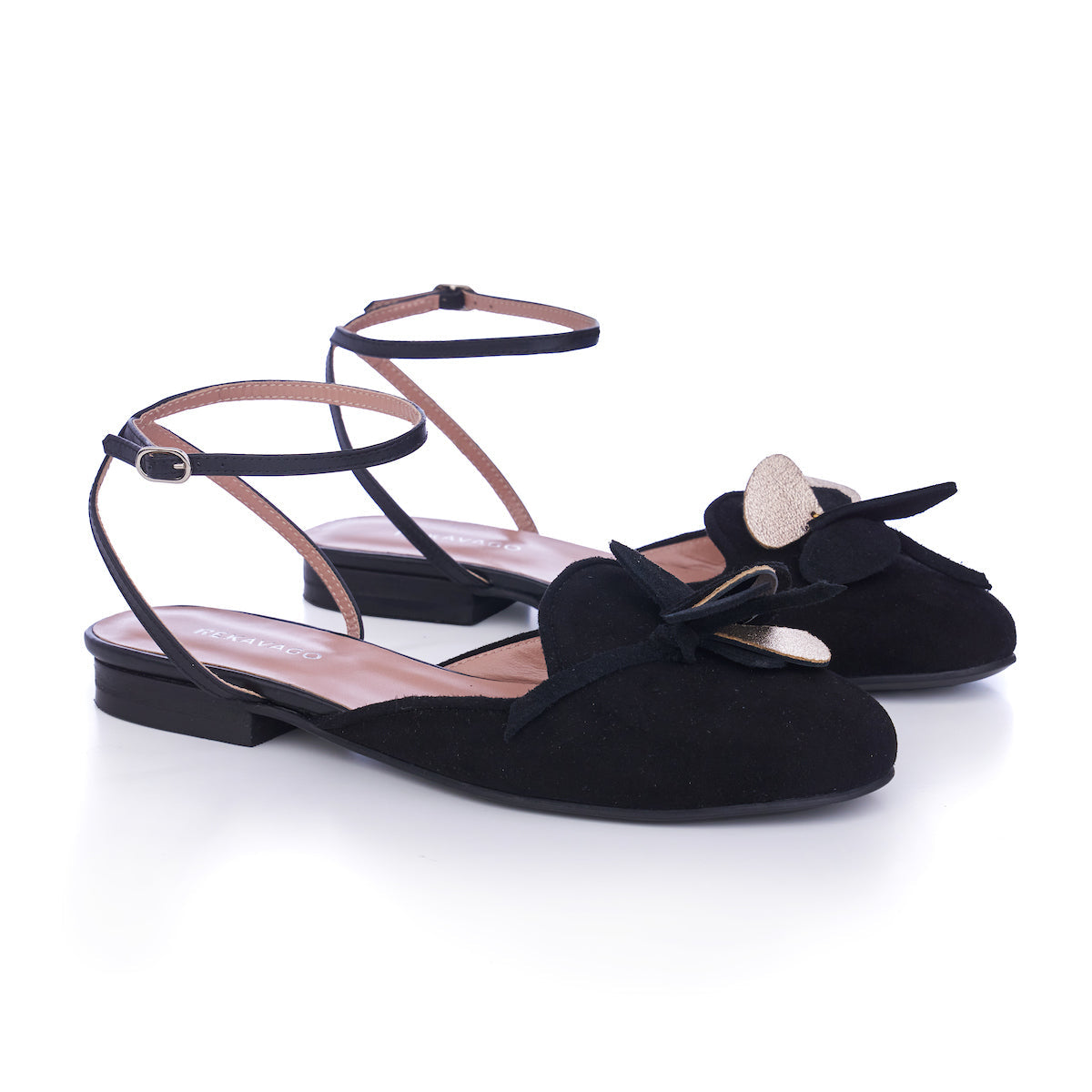 FLORA BLACK FLOWER black and gold sandals