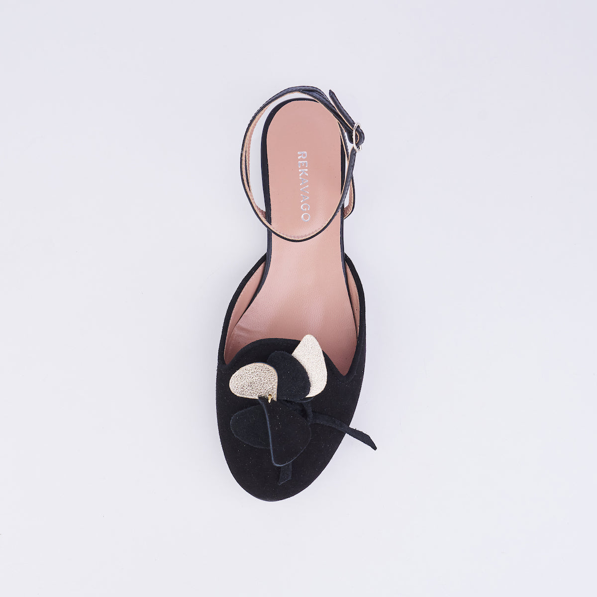 FLORA BLACK FLOWER black and gold sandals