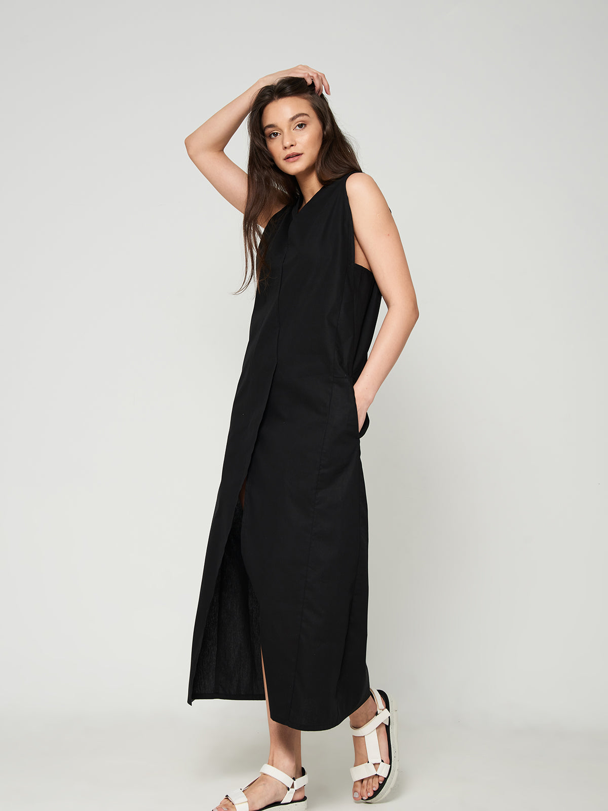 ZW black pleated poplin midi dress